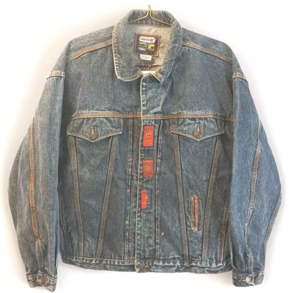 Jordache Jean Jacket Trucker Y2k Vtg 90s Blue Denim Oversized Cropped Adult Lg